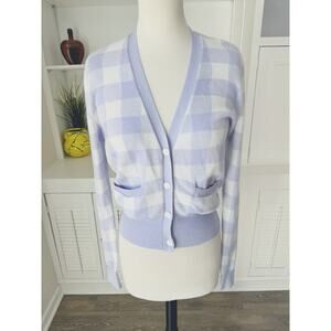 WISPR Light Purple Cotton Silk Buffalo Check Plaid Cropped Cardigan Sweater XS